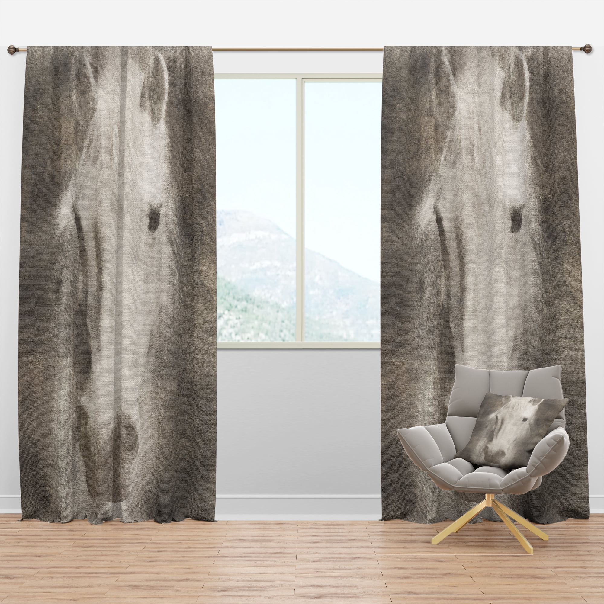 Designart 'Farmhouse Horse Portrait III' Farmhouse Blackout Curtain Panel