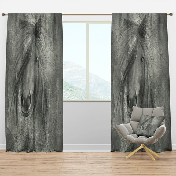 Designart 'Farmhouse Horse Portrait IV' Farmhouse Blackout Curtain Panel