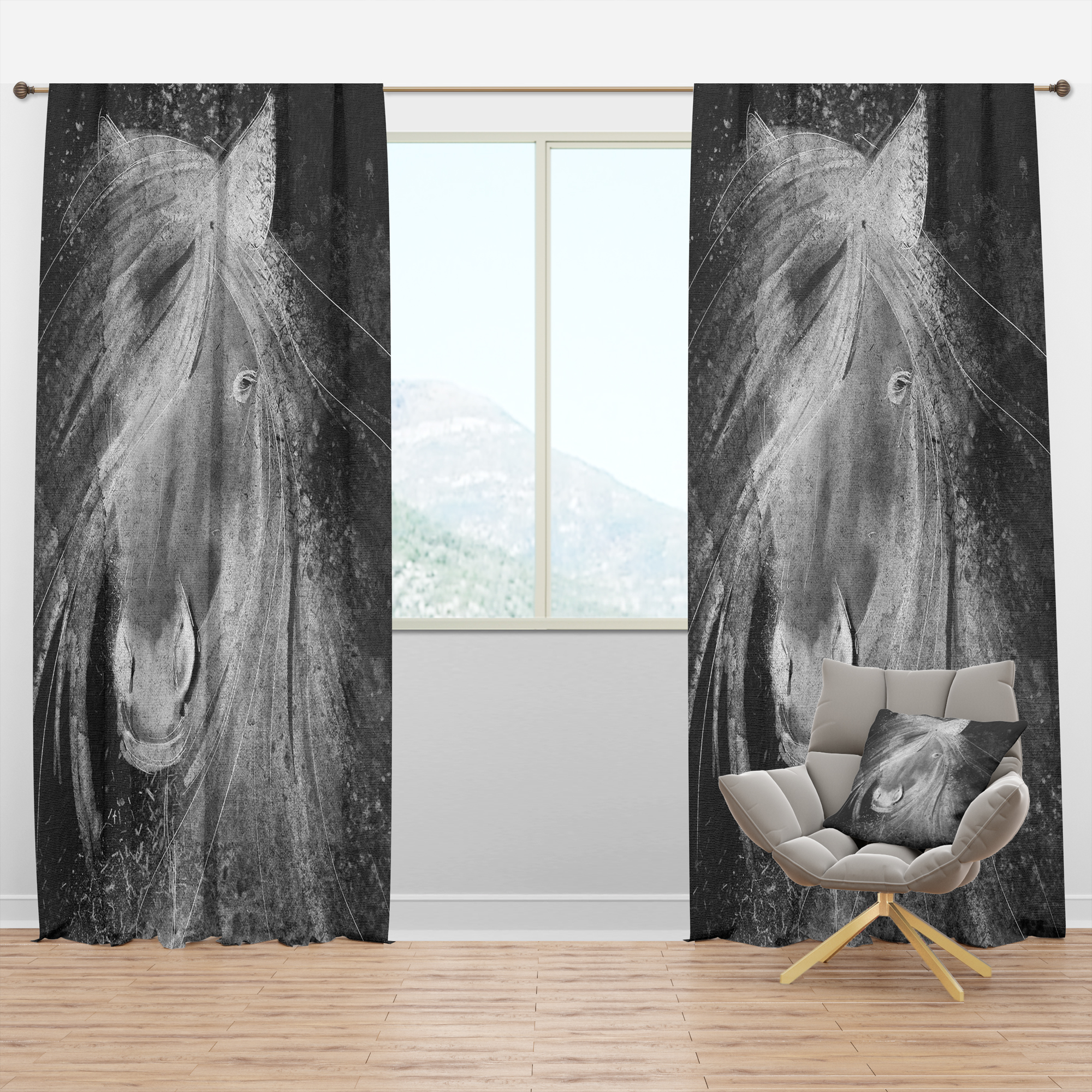 Designart 'Farmhouse Horse Portrait VI' Farmhouse Blackout Curtain Panel