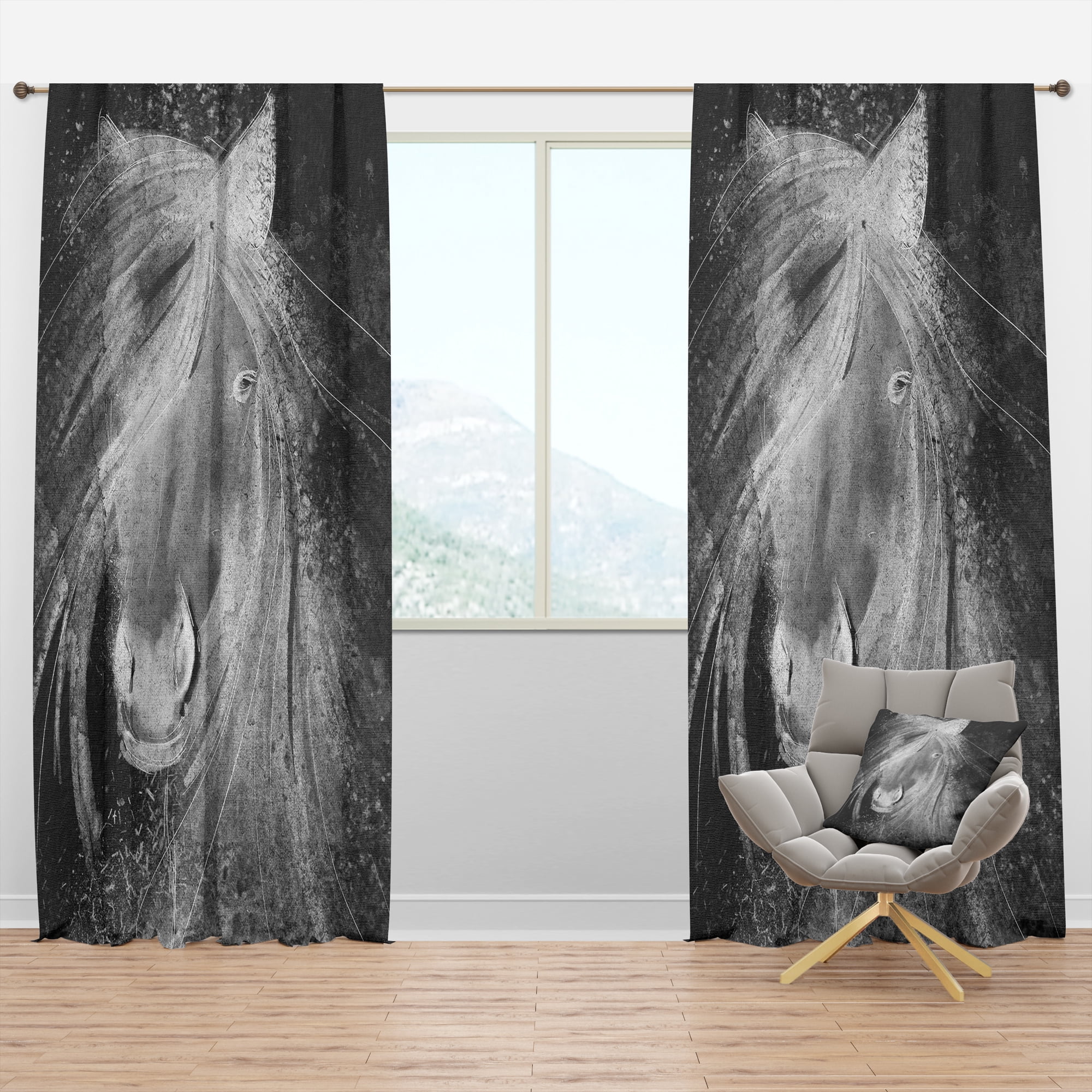 Designart 'Farmhouse Horse Portrait VI' Farmhouse Curtain Panel