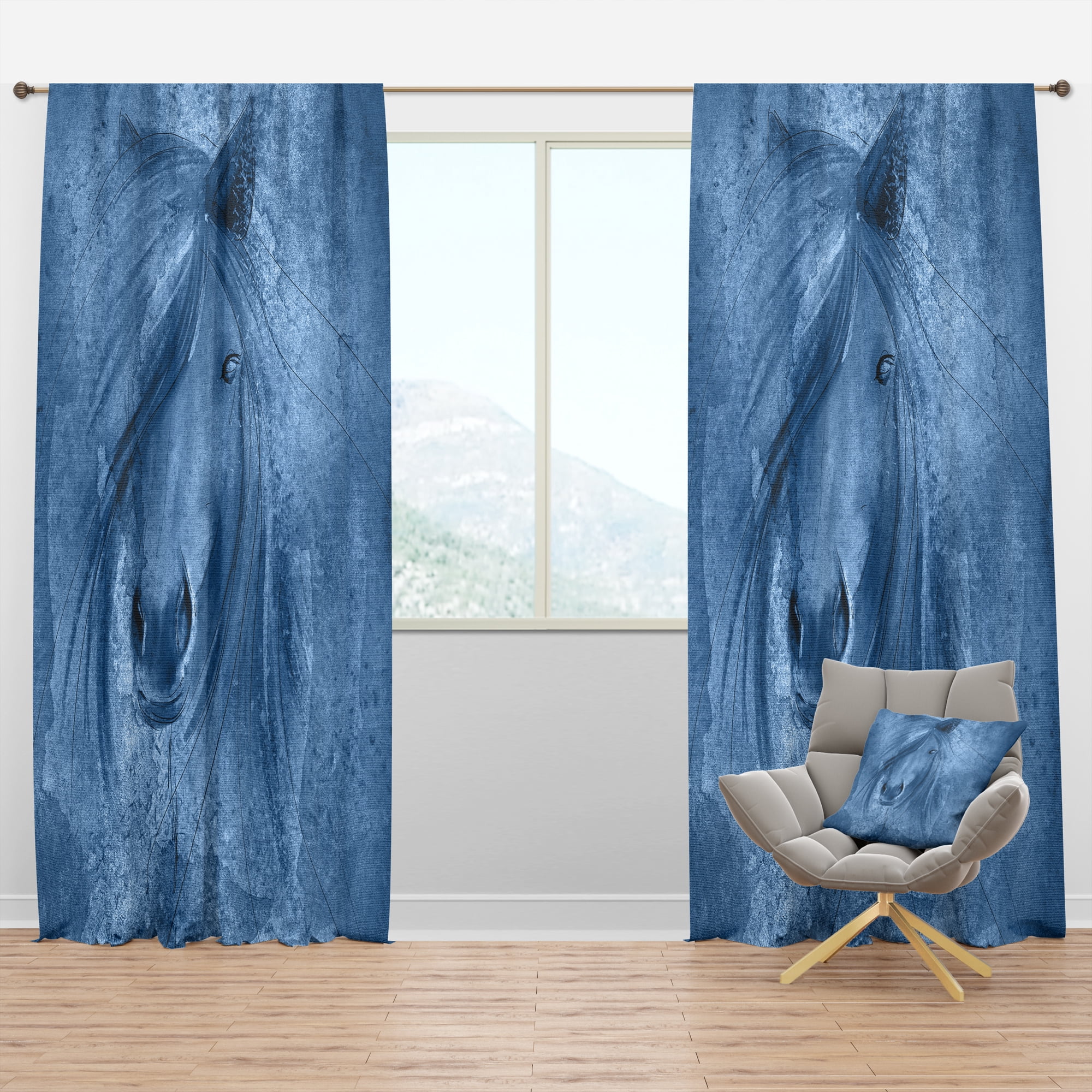 Designart 'Farmhouse Horse Portrait X' Farmhouse Blackout Curtain Panel