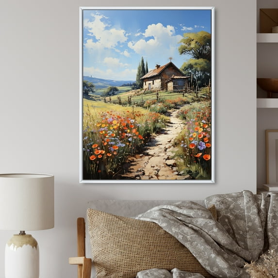 Designart "Farmhouse Impressionist landscapes II" Landscape & Nature Floater Framed Canvas Wall Art