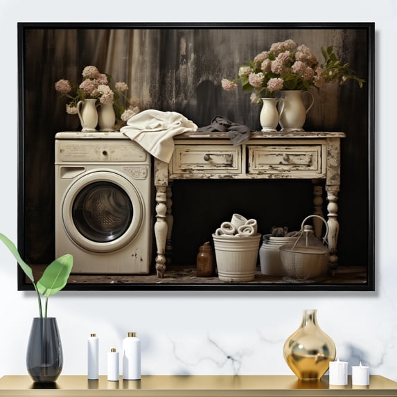 Designart "Farmhouse Laundry beauty II" Bath & Laundry Floater Framed Canvas Print