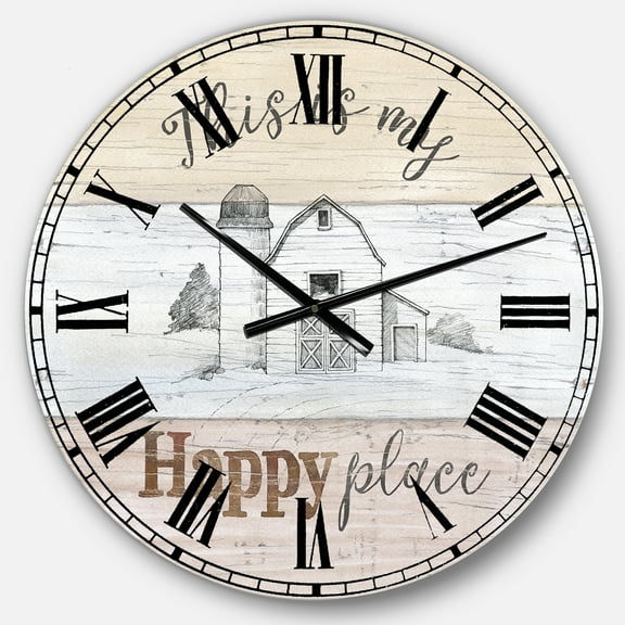 Designart Farmhouse Moment Barns 23" x 23" Analog Round Farmhouse Wall Clock, CLM30820-C23