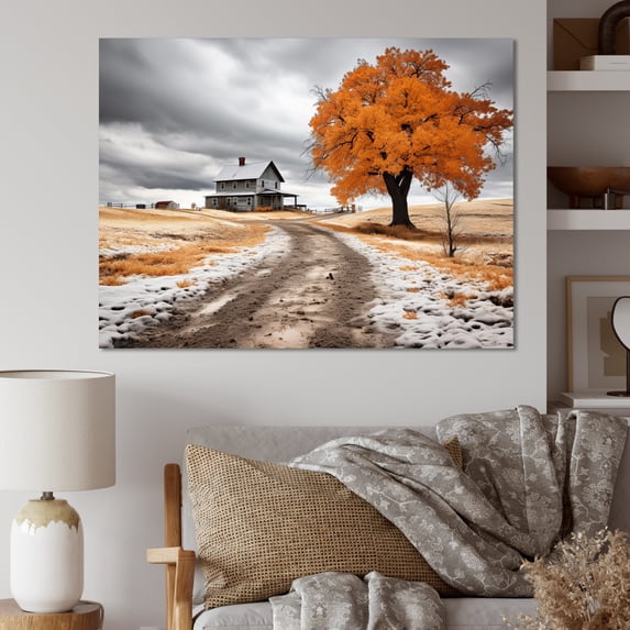 Designart "Farmhouse Orange And Grey euphony" Farm Canvas Art Print