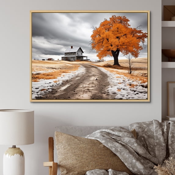 Designart "Farmhouse Orange And Grey euphony" Farm Floater Framed Canvas Art Print