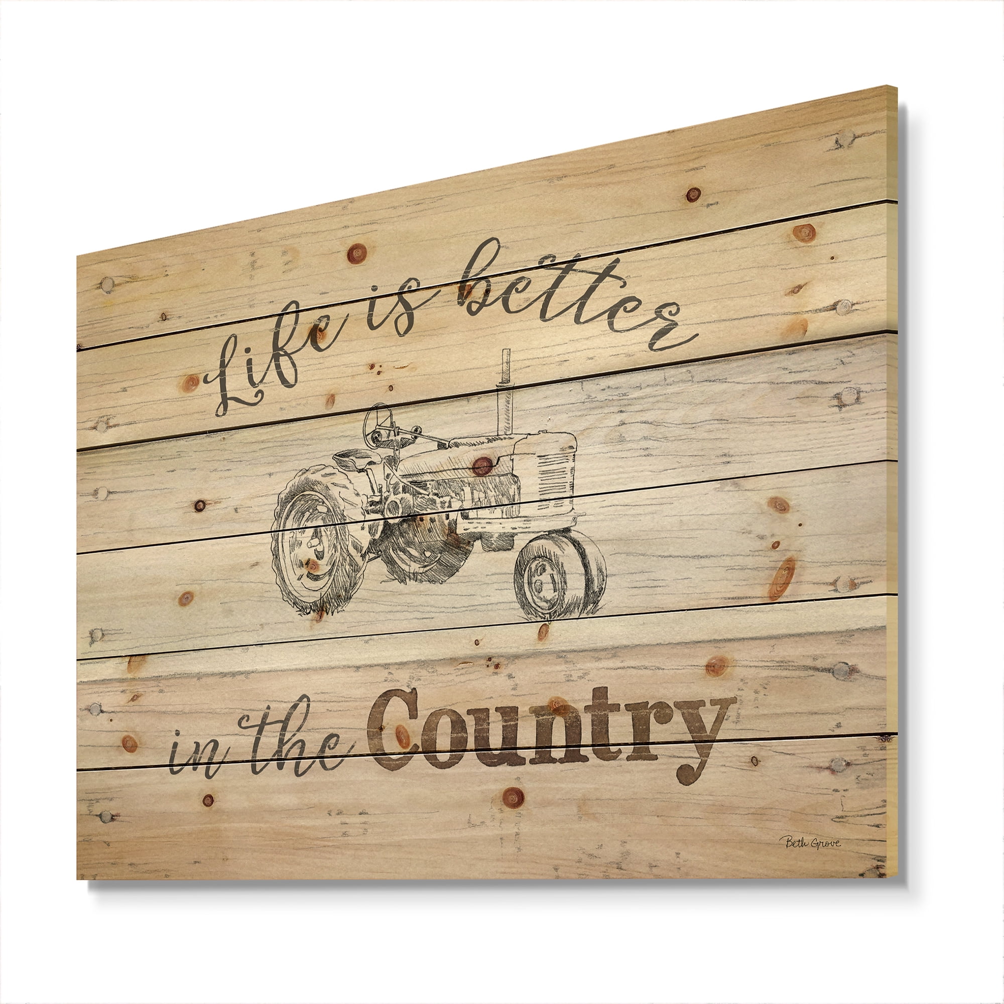Designart 'Farmhouse Quote Moment Tractors' Farmhouse Print on Natural Pine Wood