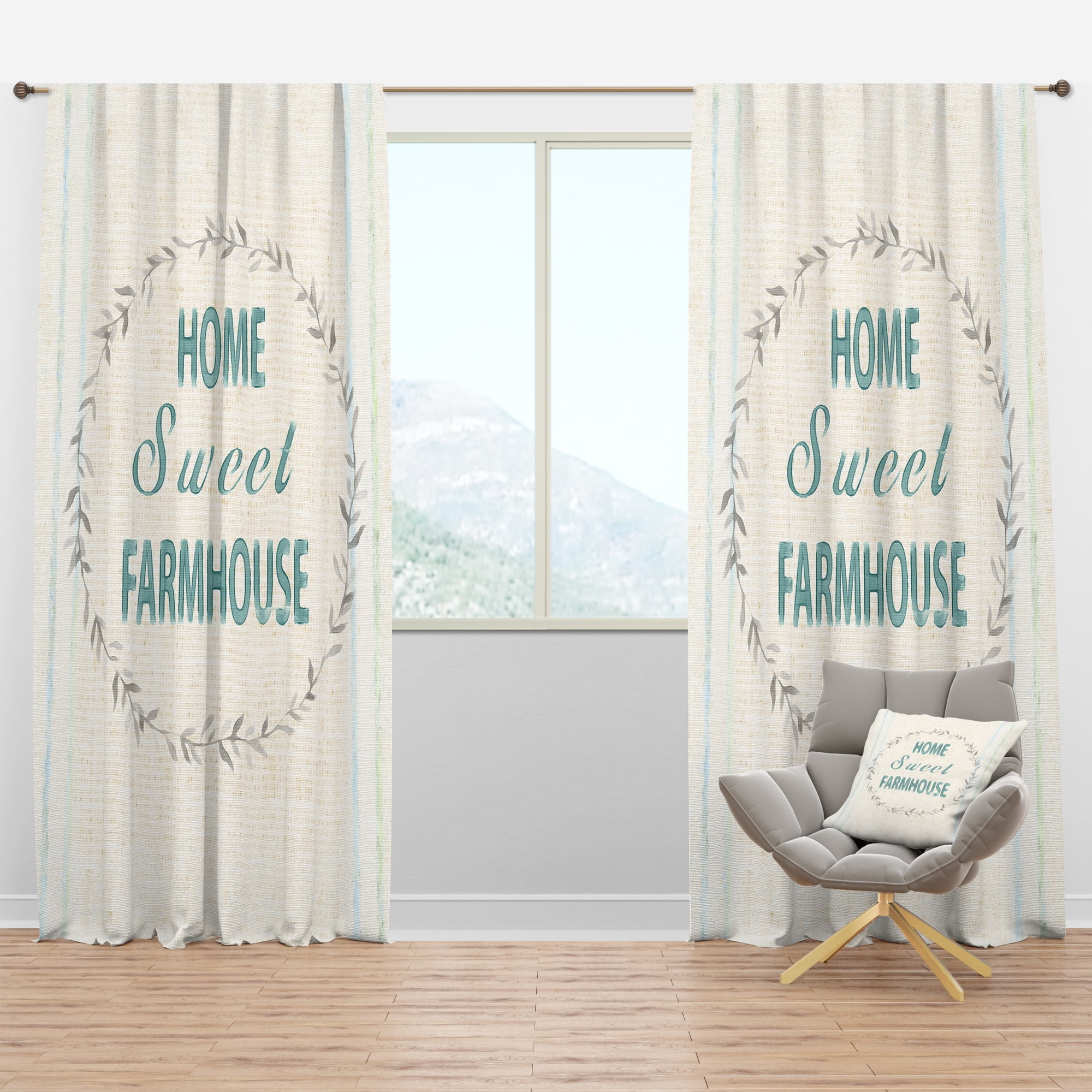 Designart 'Farmhouse Quote On Florals XII' Farmhouse Blackout Curtain Panel
