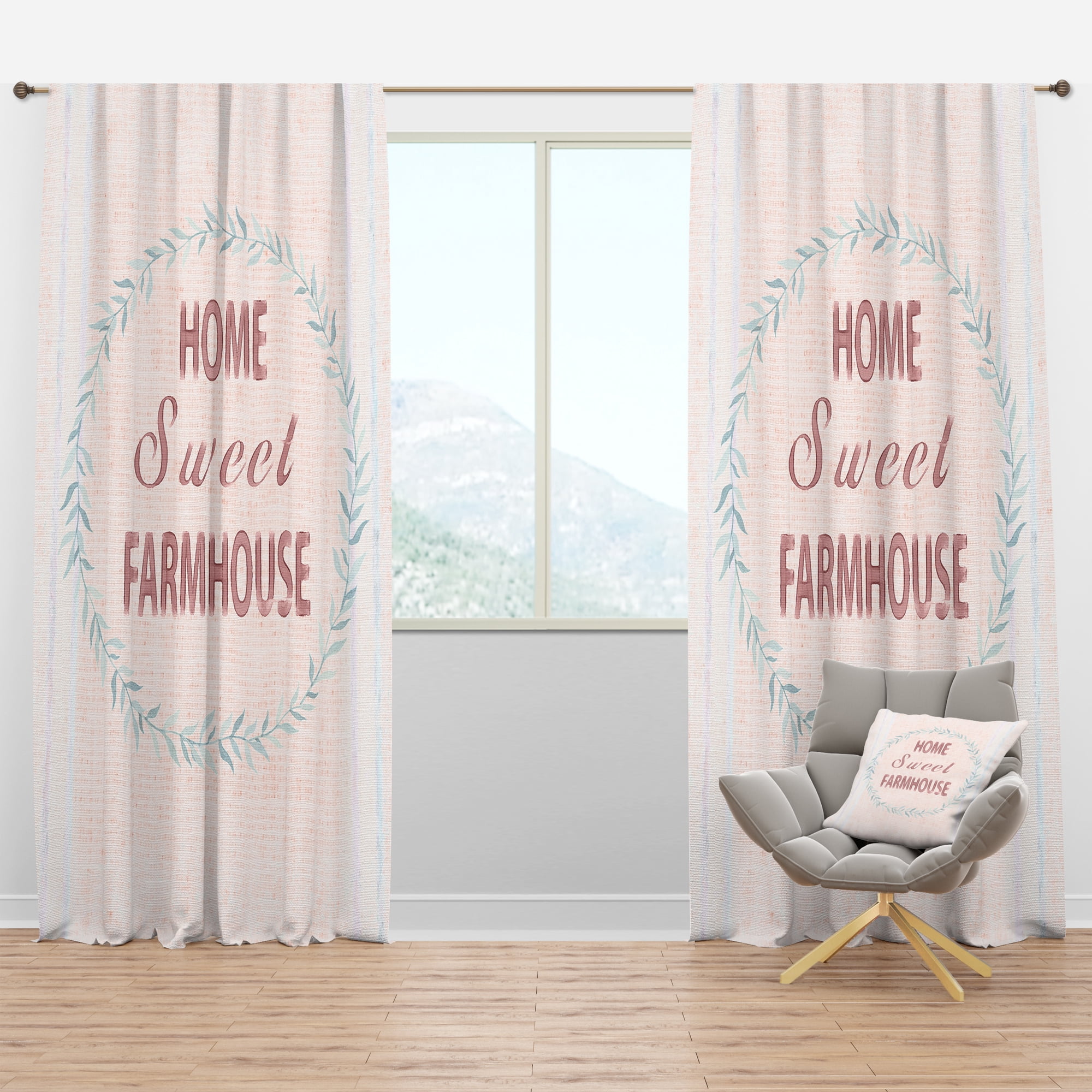 Designart 'Farmhouse Quote On Florals XIV' Farmhouse Blackout Curtain Panel