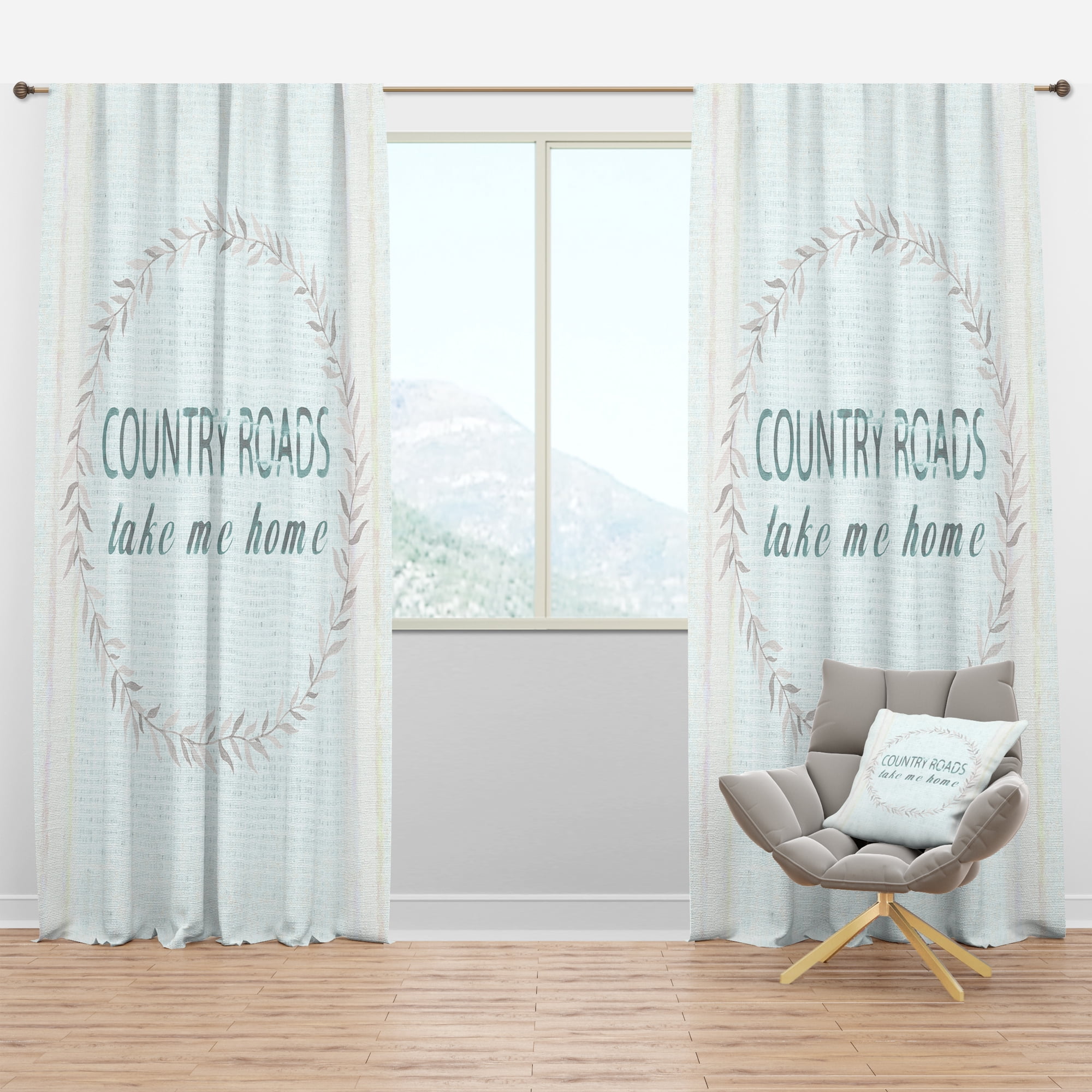 Designart 'Farmhouse Quote On Florals XIX' Farmhouse Curtain Panel