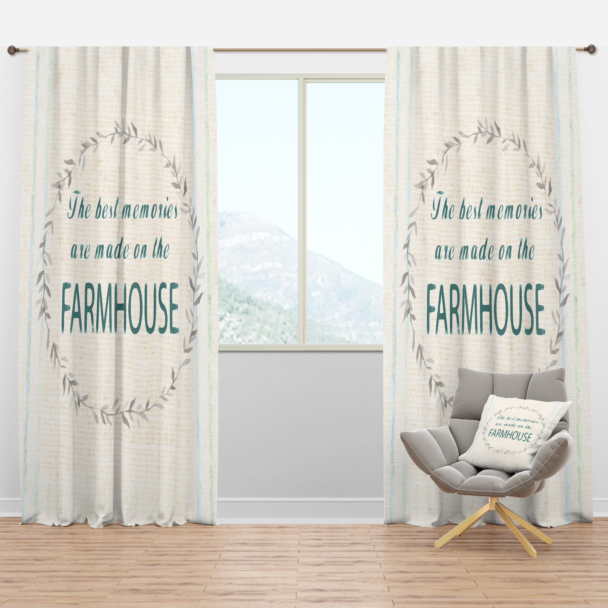 Designart 'Farmhouse Quote On Florals XV' Farmhouse Blackout Curtain Panel