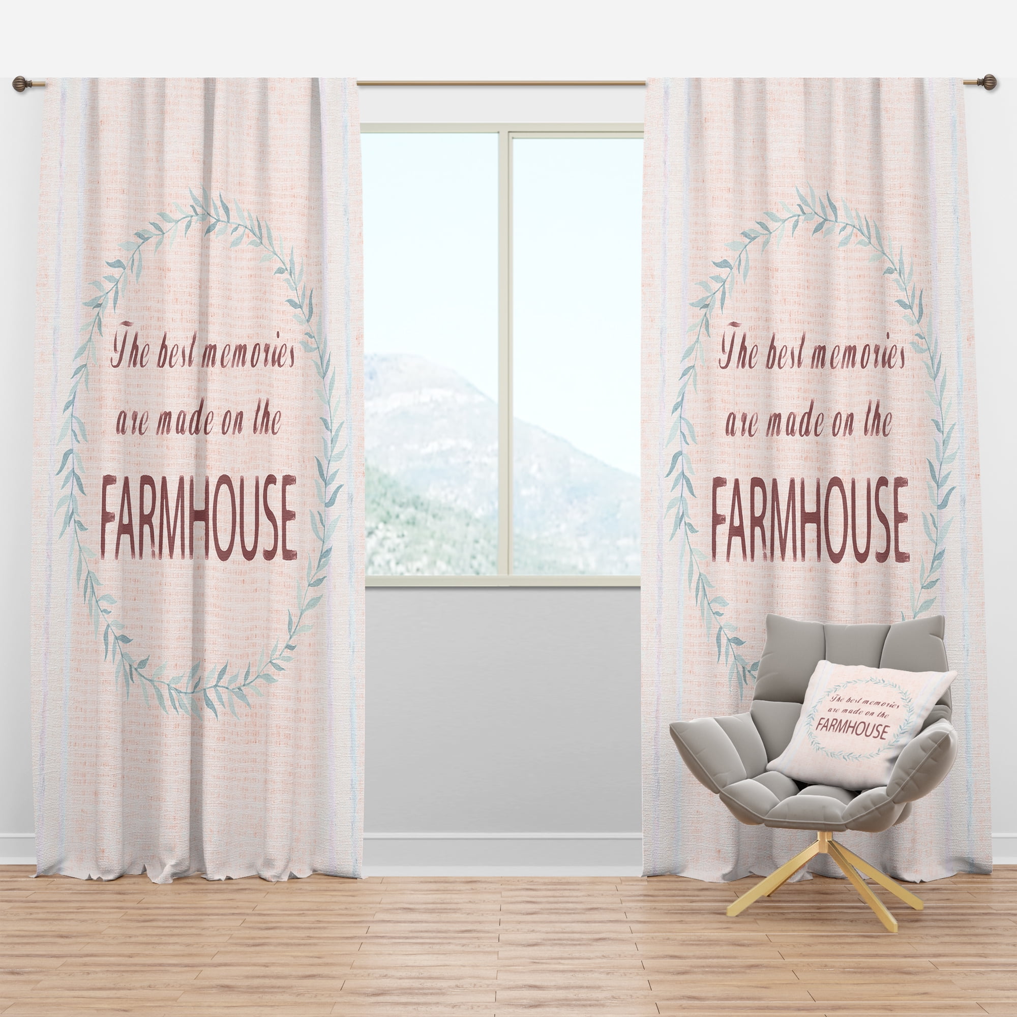 Designart 'Farmhouse Quote On Florals XVII' Farmhouse Blackout Curtain Panel
