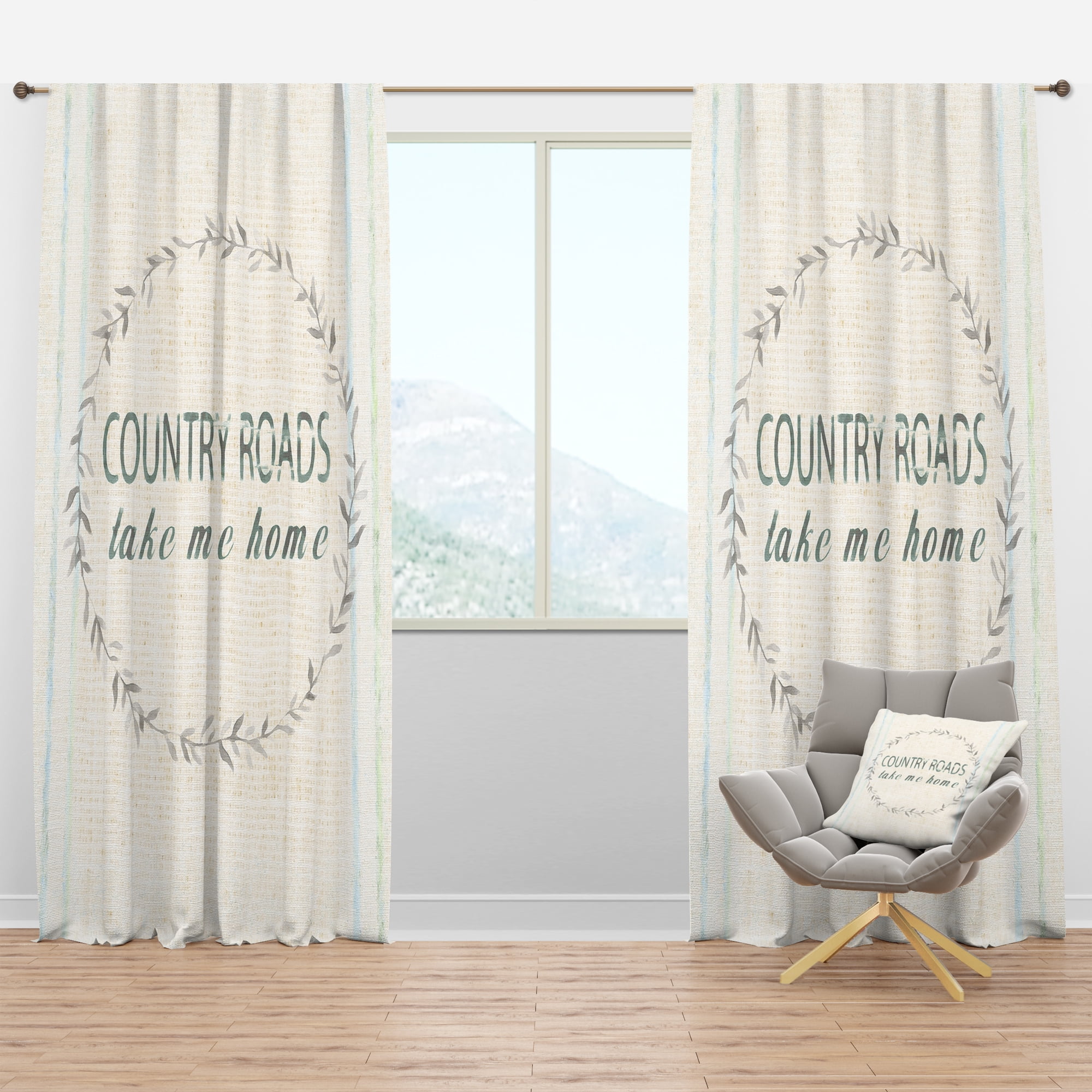 Designart 'Farmhouse Quote On Florals XVIII' Farmhouse Curtain Panel