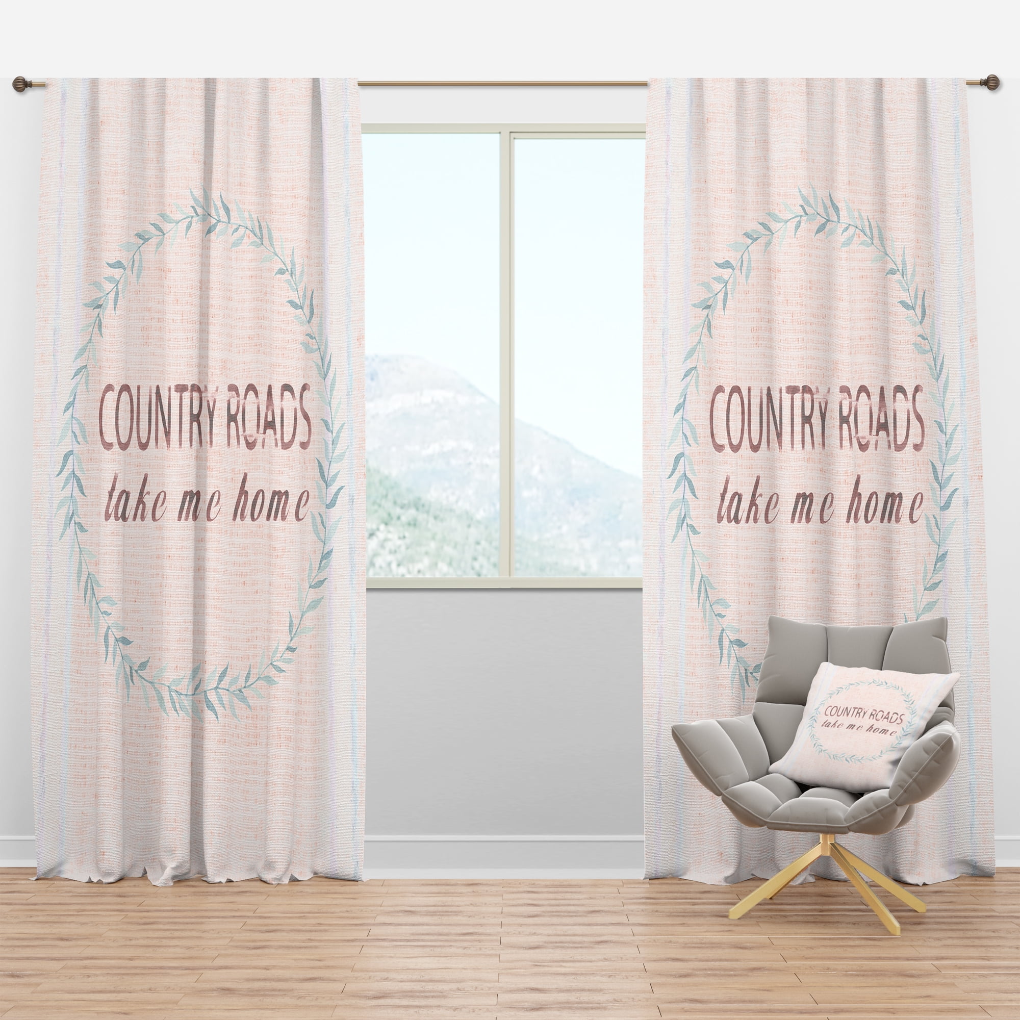 Designart 'Farmhouse Quote On Florals XX' Farmhouse Blackout Curtain Panel