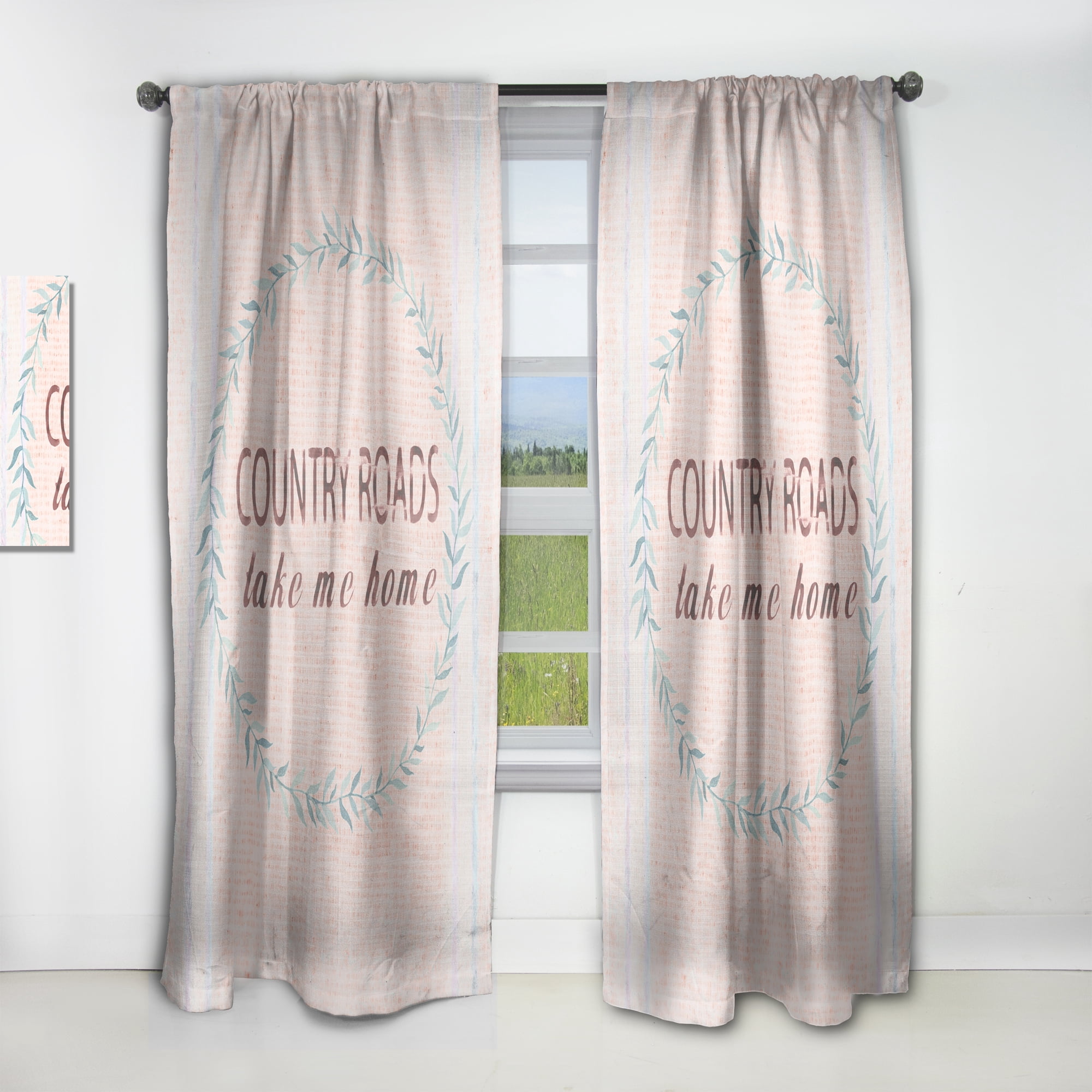 Designart 'Farmhouse Quote On Florals XX' Farmhouse Curtain Panel