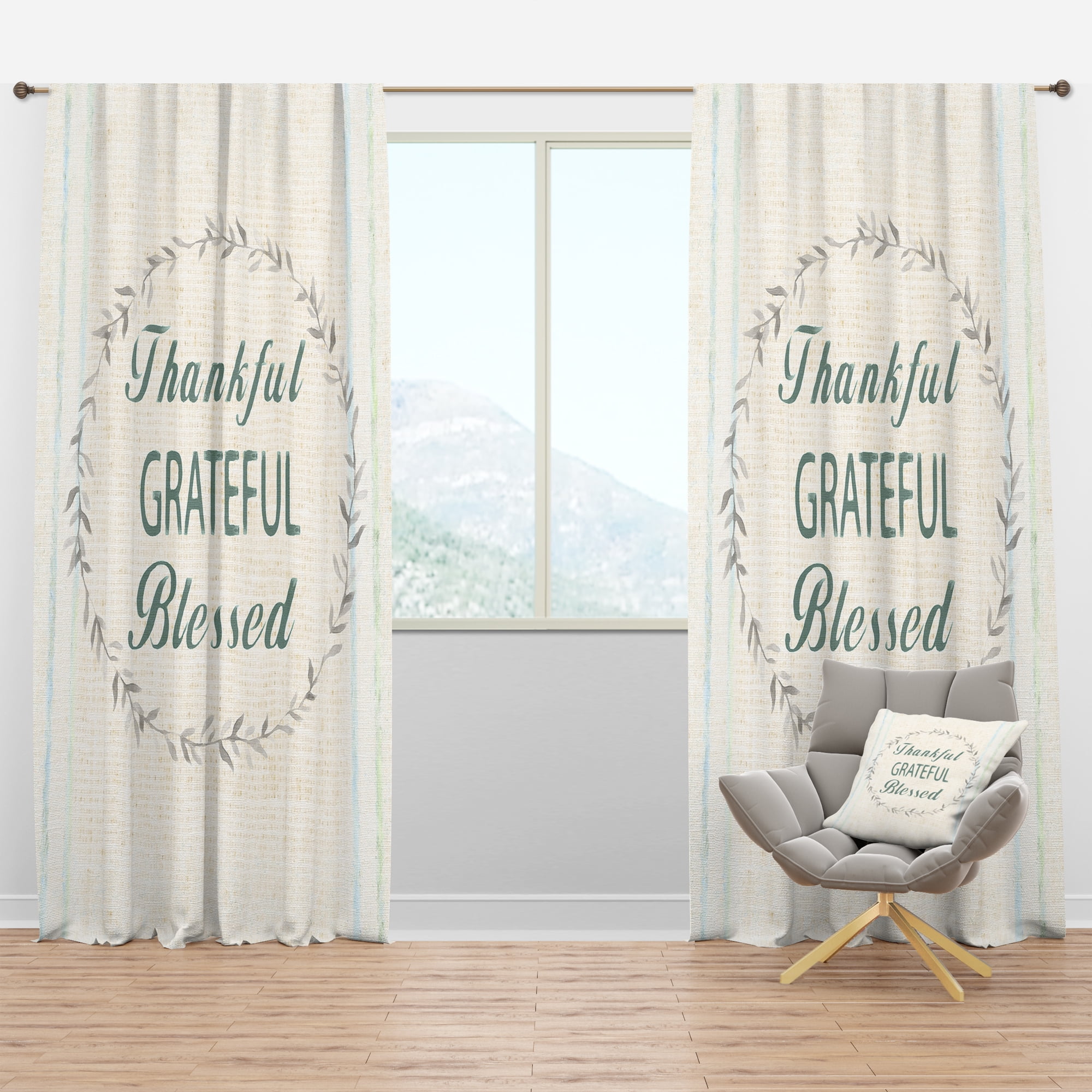 Designart 'Farmhouse Quote On Florals XXI' Farmhouse Blackout Curtain Panel