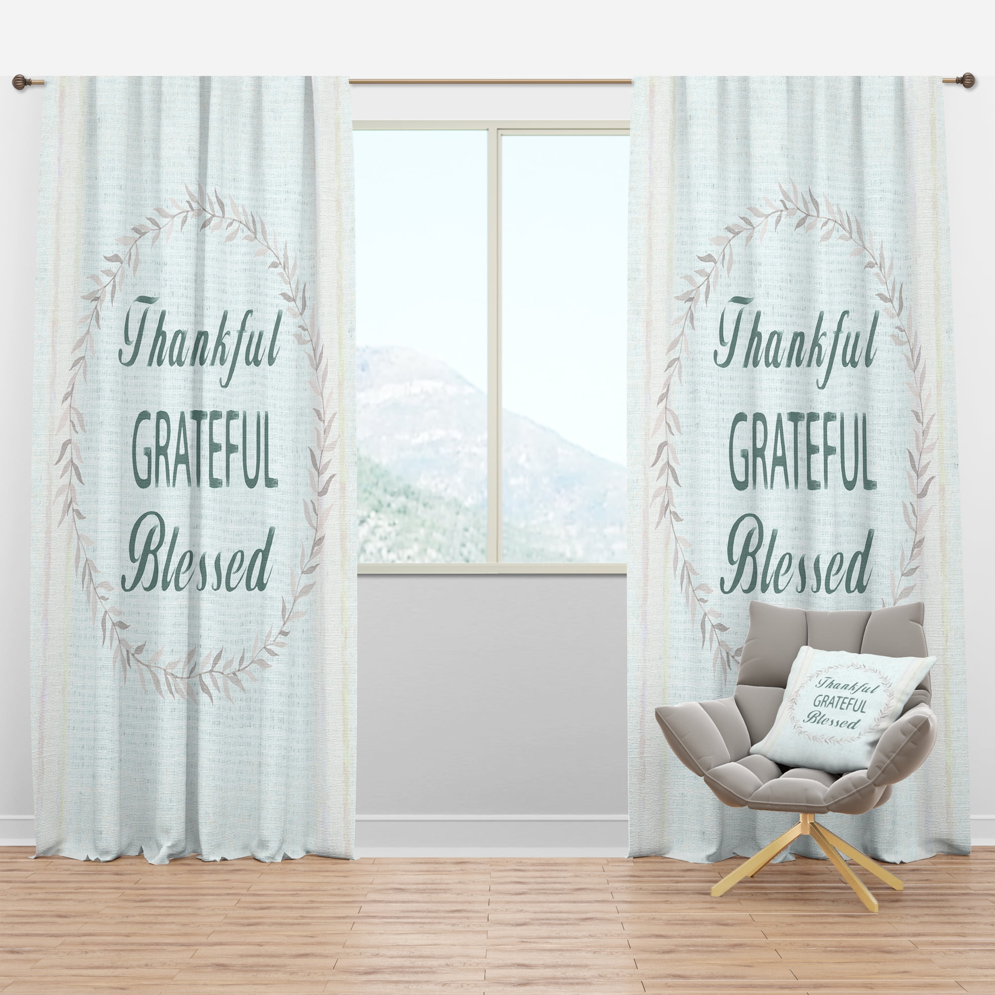 Designart 'Farmhouse Quote On Florals XXII' Farmhouse Blackout Curtain Panel