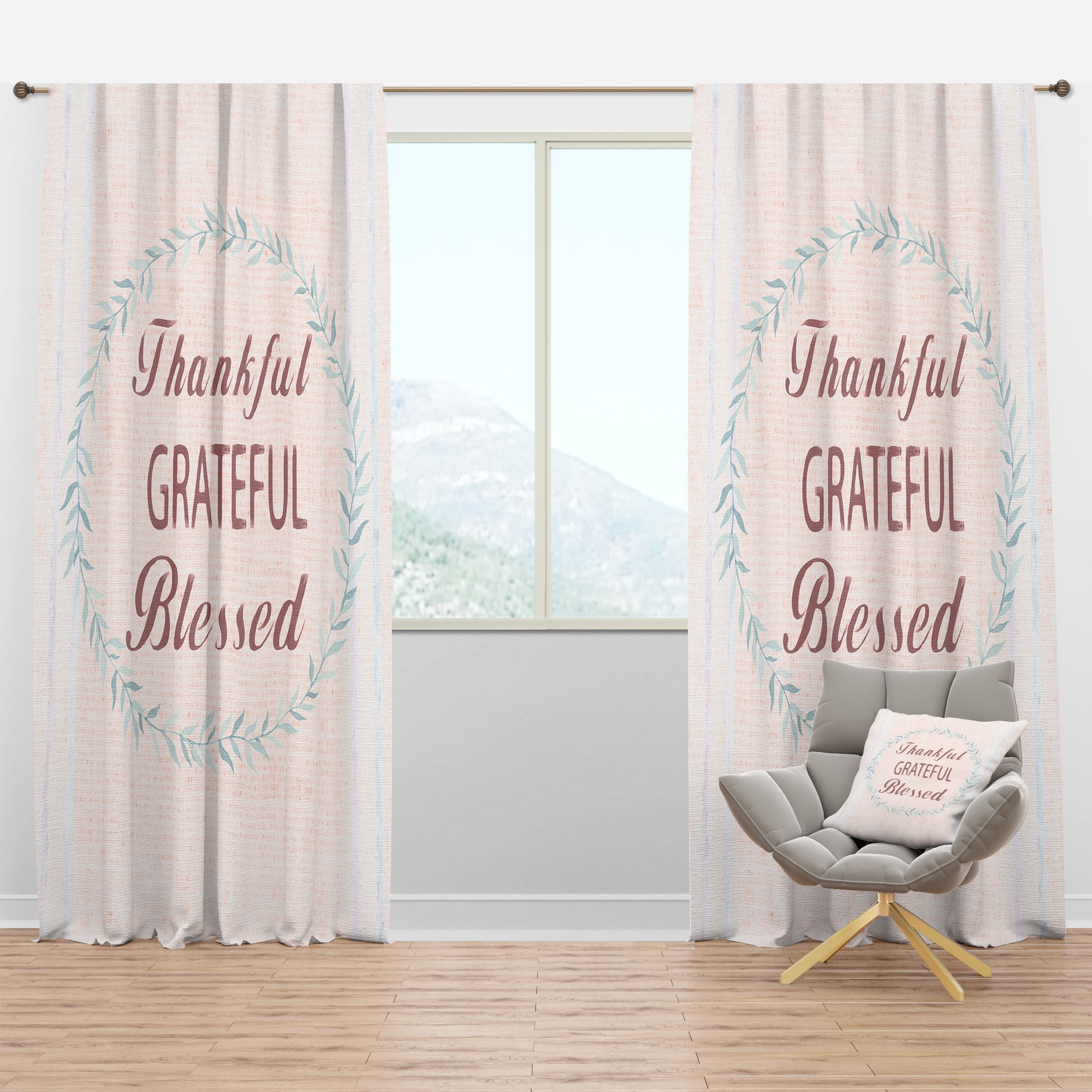 Designart 'Farmhouse Quote On Florals XXIII' Farmhouse Curtain Panel