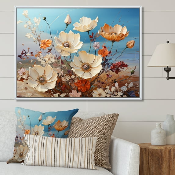 Designart "Farmhouse'S White Wildflower Elegance" Wildflowers Floater Framed Canvas Prints