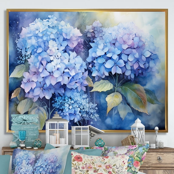 Designart "Farmhouse Still Life With Blue Hydrangea I" Hydrangea Floater Framed Canvas Prints