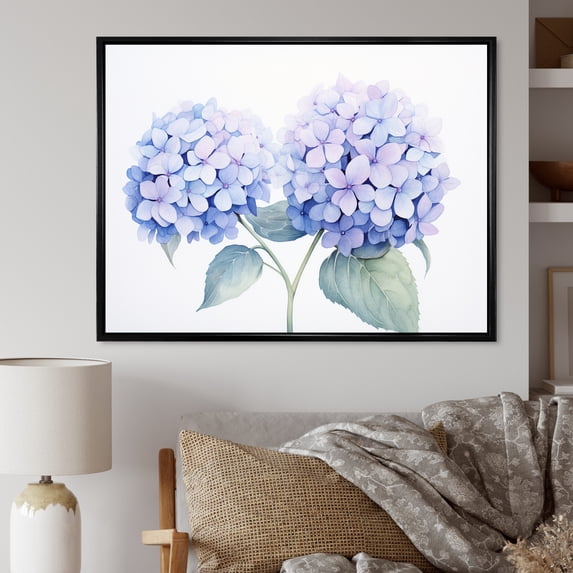 Designart "Farmhouse Still Life With Blue Hydrangea II" Hydrangea Floater Framed Wall Decor