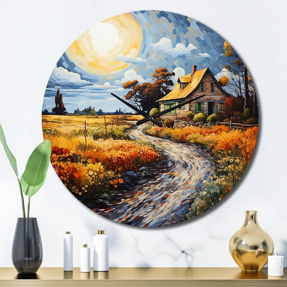 Designart "Farmhouse Timeless Abode painting" Countryside Oversized Wall Clock