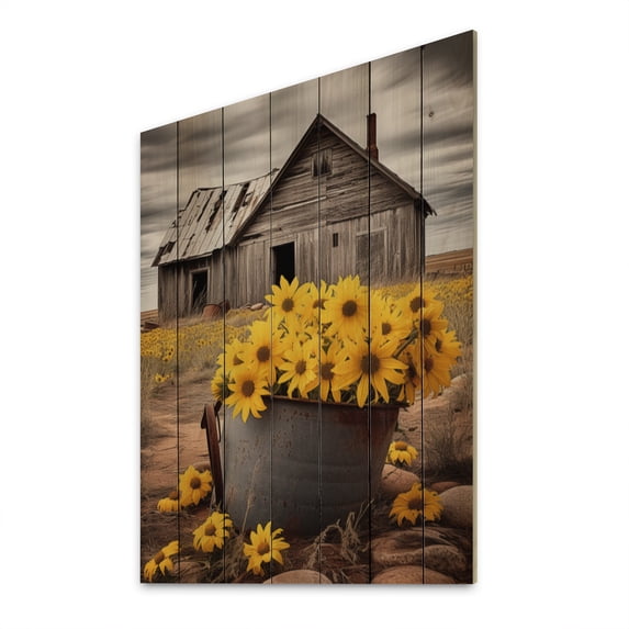 Designart "Farmhouse Timeless beauty I" Floral Print on Natural Pine Wood