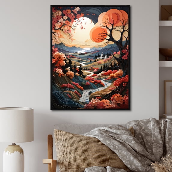Designart "Farmhouse euphony Papercut" Landscape & Nature Floater Framed Wall Art Print