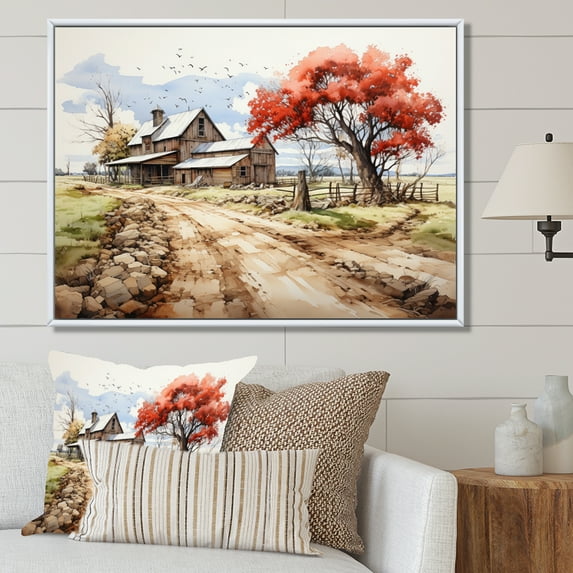 Designart "Farmstead horizon I" Landscapes Floater Framed Wall Decor