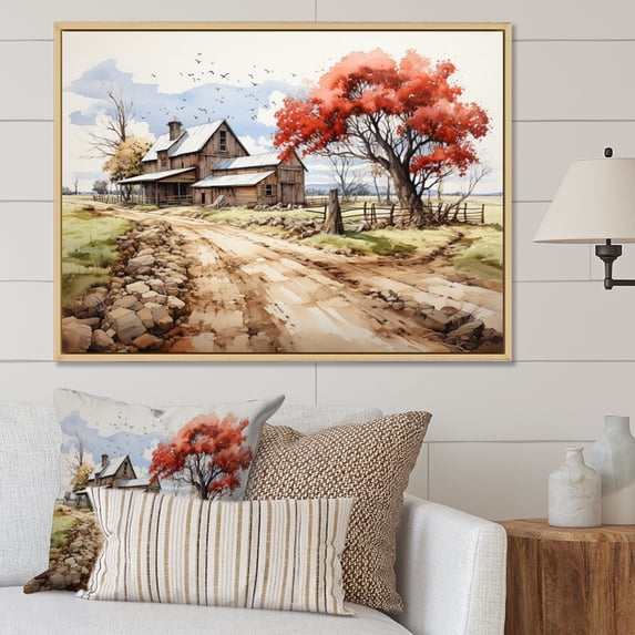 Designart "Farmstead horizon I" Landscapes Floater Framed Wall Decor