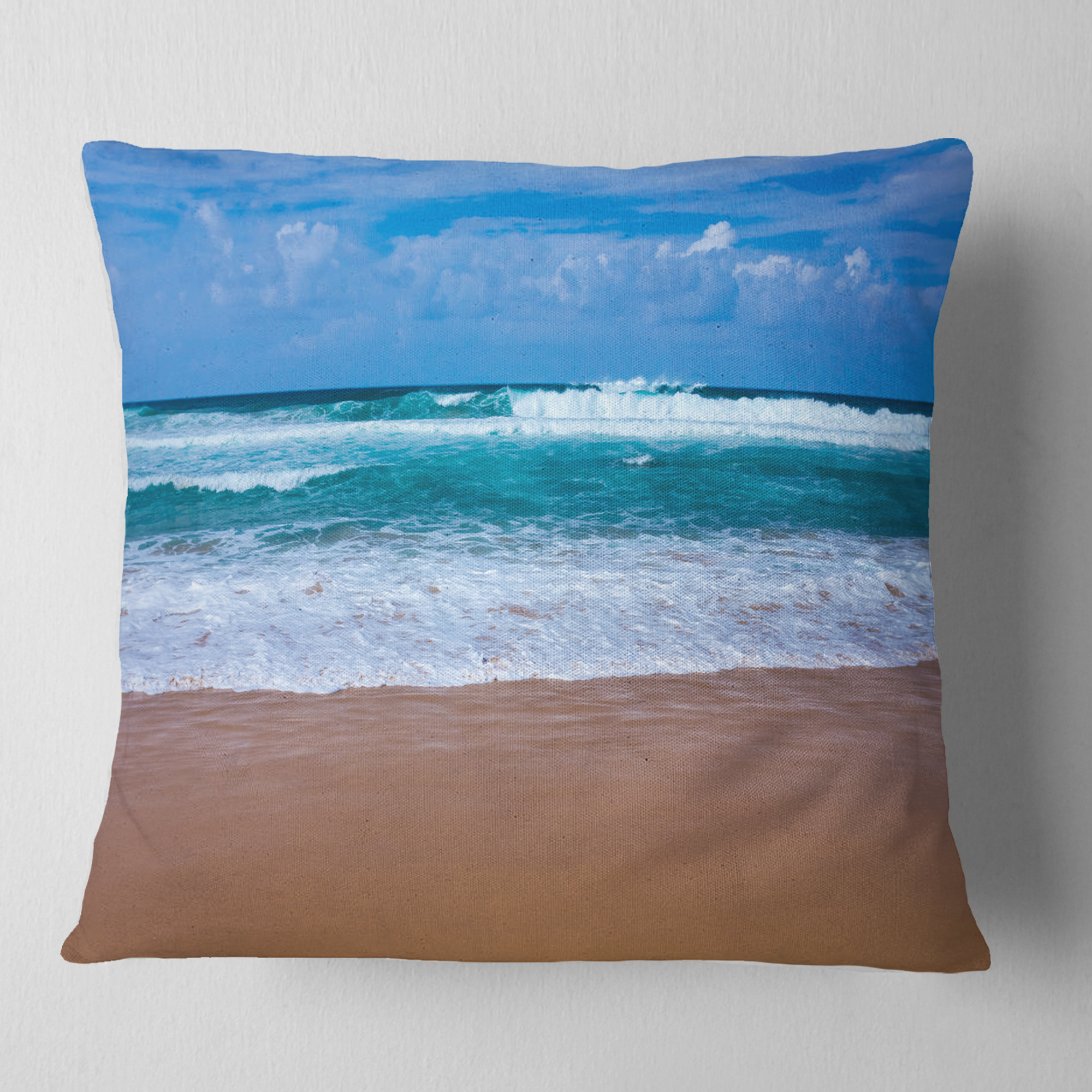 Designart Fascinating Atlantic Beach in Portugal - Seascape Throw Pillow - 16x16