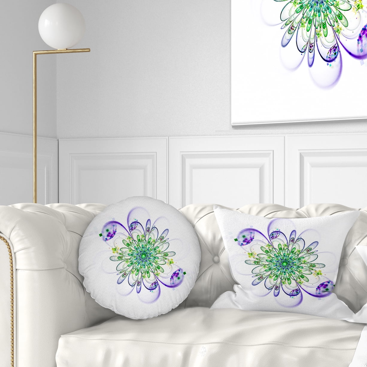 Designart Fascinating Green Purple Fractal Flower - Floral Throw Pillow - 12x20