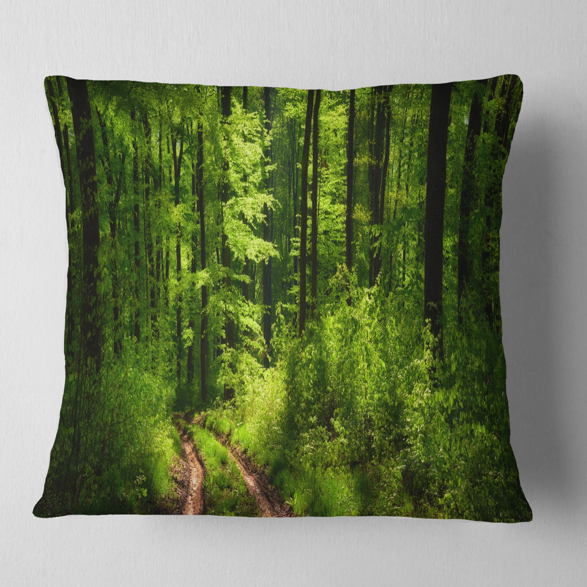 Designart Fascinating Greenery in Wild Forest - Forest Throw Pillow - 18x18