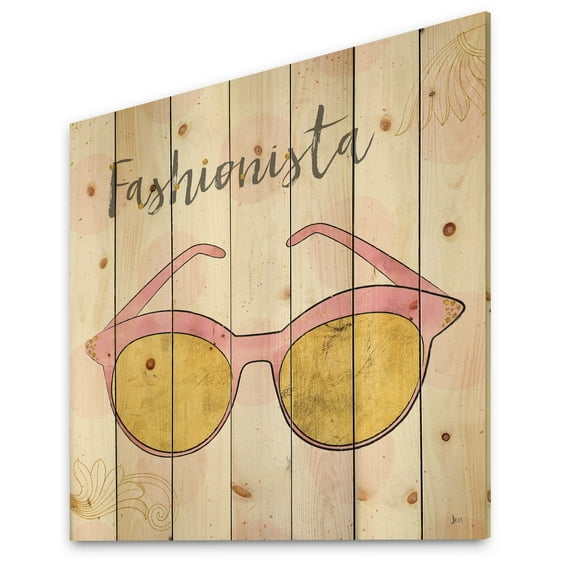 Designart 'Fashion Accessories Glam Pink' Posh & Luxe Print on Natural Pine Wood