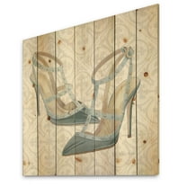 Designart 'Fashion Cosmetics Blue Shoes I' Posh & Luxe Print on Natural Pine Wood