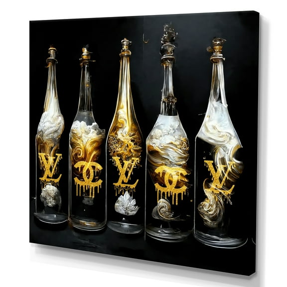 Designart Fashion Designer Champagne Bottles Canvas Wall Art