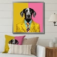 thumbnail image 1 of Designart "Fashion-Forward Dog in Yellow and Pink Suit" Animals Framed Wall Art Decor - Modern Yellow Dog Entryway Framed Wall Art Print, 1 of 6