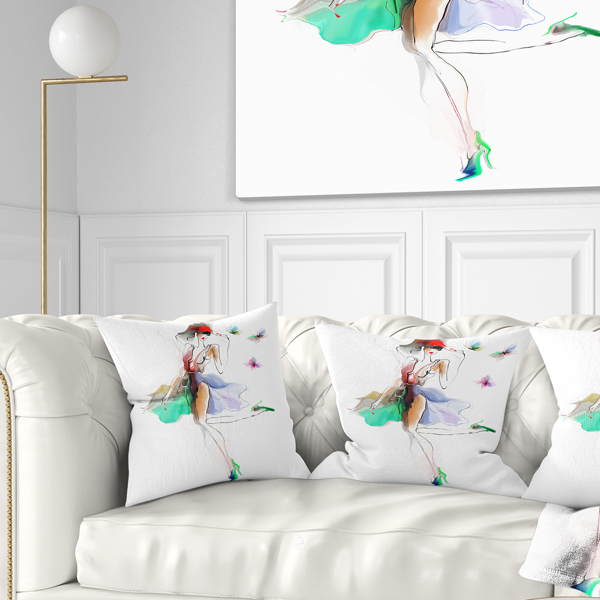 Designart Fashion Girl in Multiple Colors - Portrait Throw Pillow - 18x18