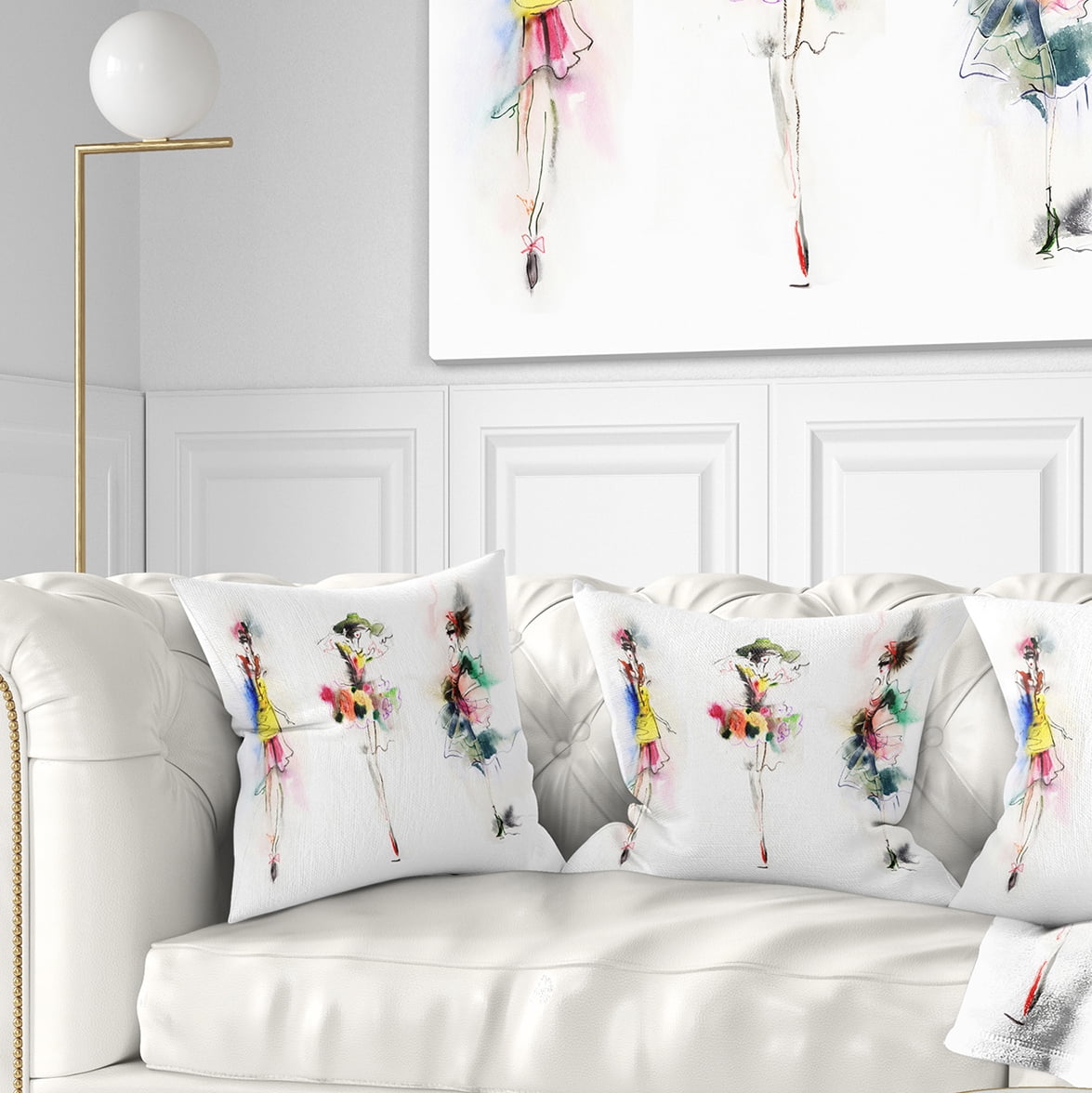 Designart Fashion Girls Posing - Contemporary Throw Pillow - 18x18