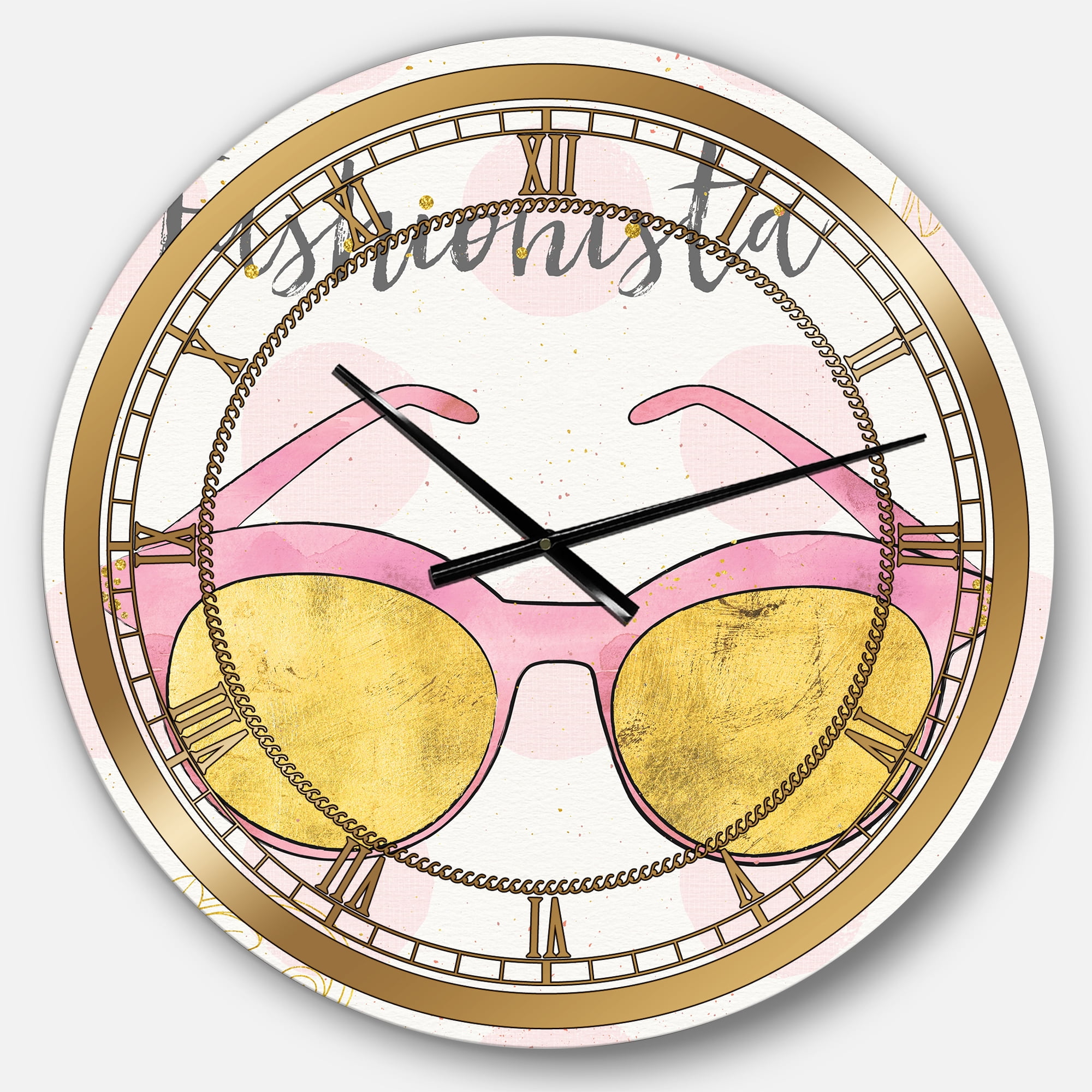 Designart 'Fashion Glam Accessories Pink' Glam wall clock