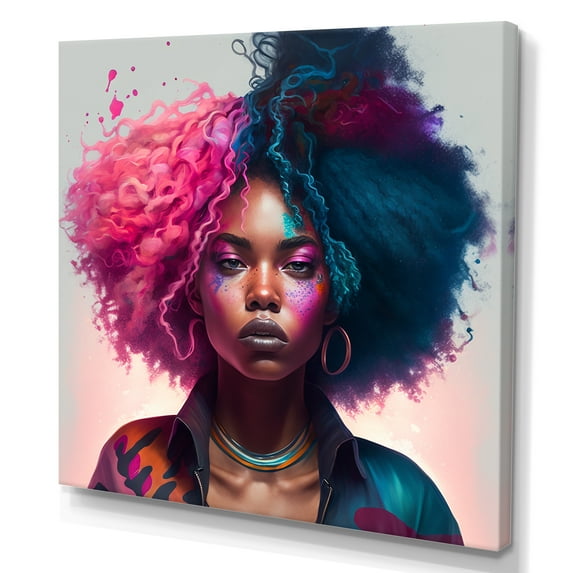 Designart Fashion Hip Hop Girl In Pink And Blue II Canvas Wall Art