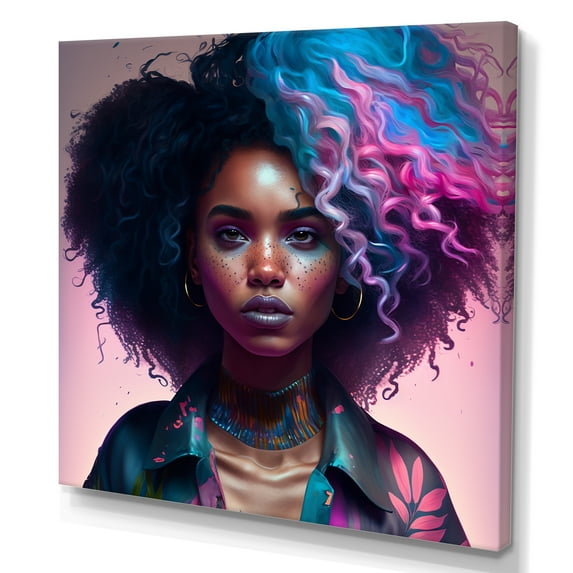 Designart Fashion Hip Hop Girl In Pink And Blue III Canvas Wall Art