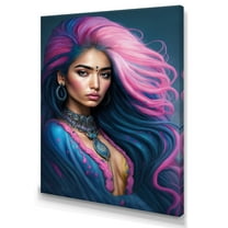 Designart Fashion Indian Woman In Pink And Blue VI Canvas Wall Art