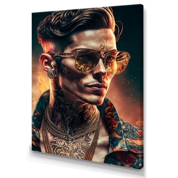 Designart Fashion Muscular Man With Sun Glasses 1 II Canvas Wall Art