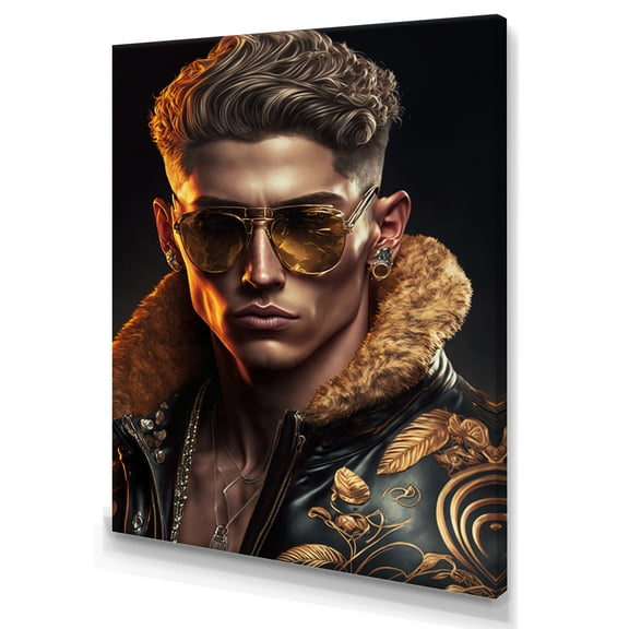 Designart Fashion Muscular Man With Sun Glasses I Canvas Wall Art