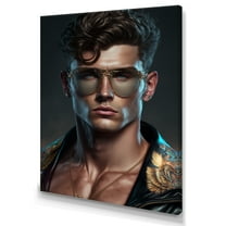 Designart Fashion Muscular Man With Sun Glasses III Canvas Wall Art