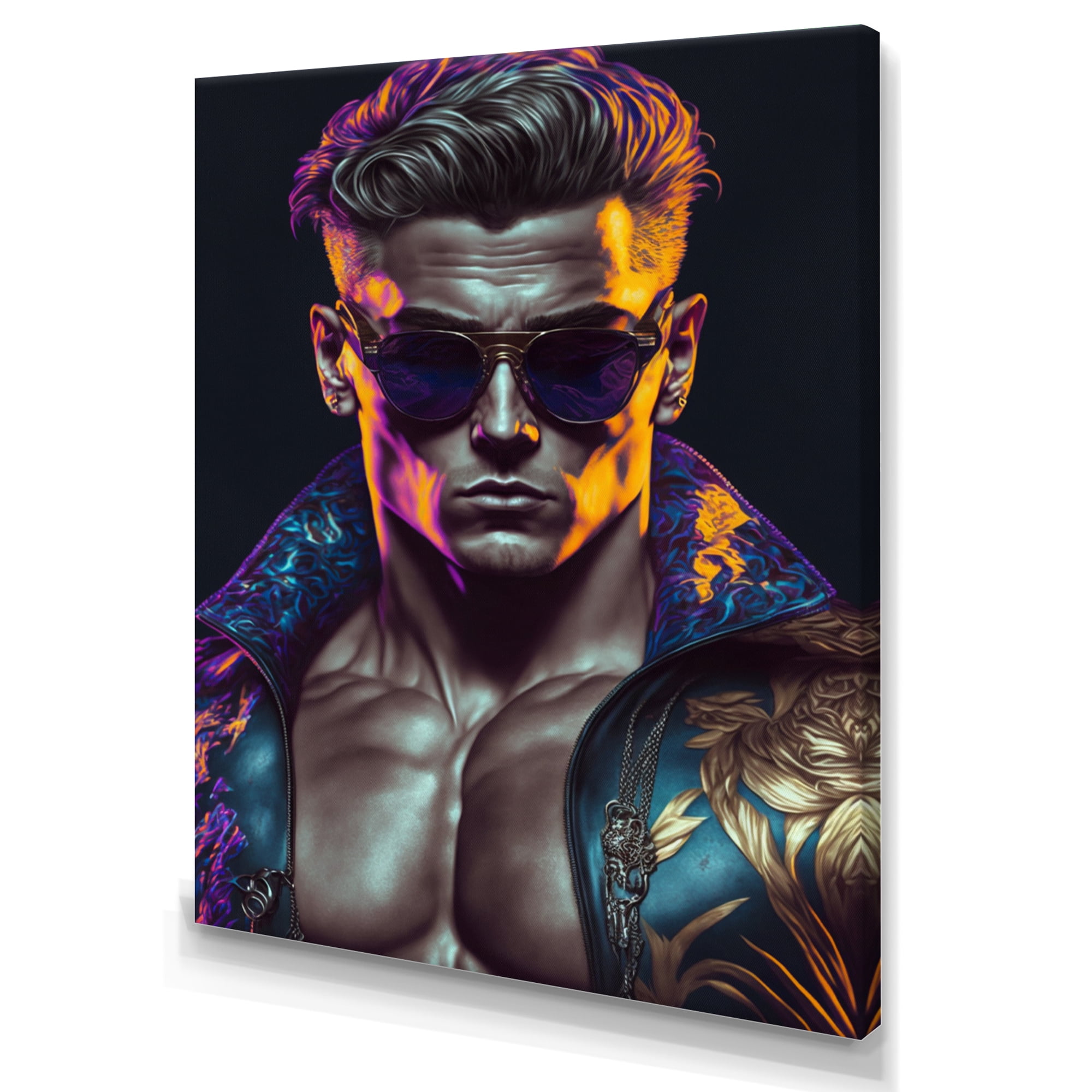 Designart Fashion Muscular Man With Sun Glasses IV Canvas Wall Art
