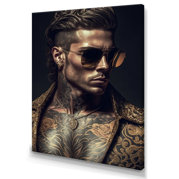 Designart Fashion Muscular Man With Sun Glasses V Canvas Wall Art