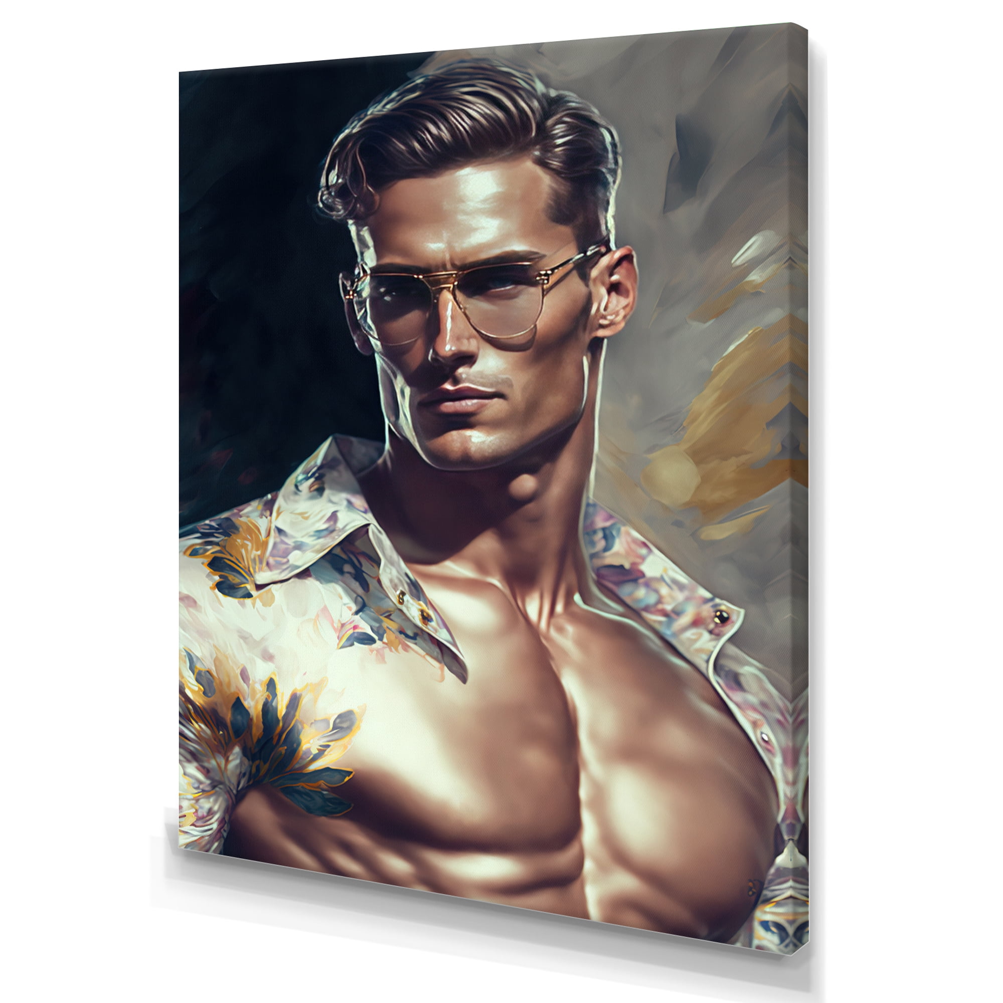 Designart Fashion Muscular Man With Sun Glasses VII Canvas Wall Art