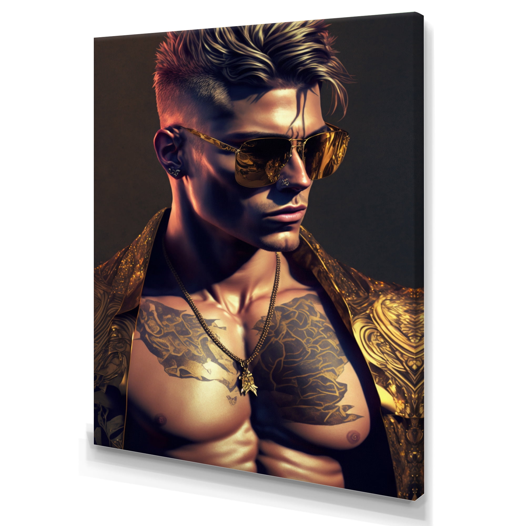 Designart Fashion Muscular Man With Sun Glasses X Canvas Wall Art